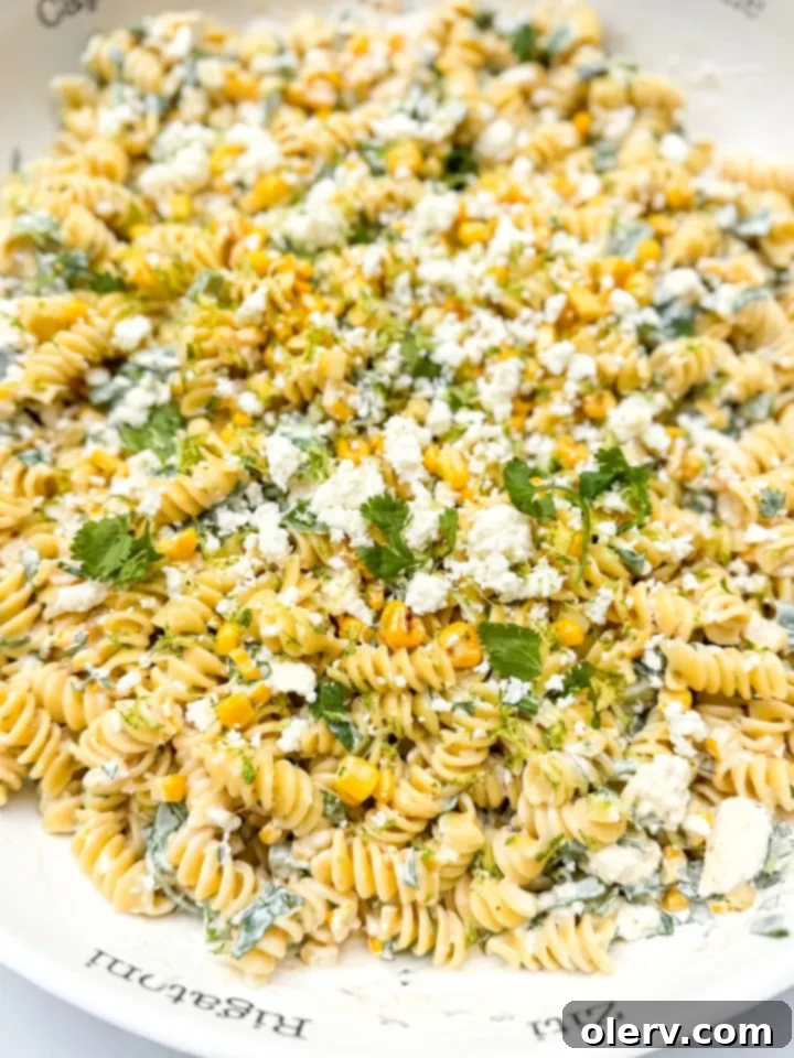 Creamy Street Corn Pasta Salad 7 Another enticing shot of the Street Corn Pasta Salad, highlighting its fresh ingredients and creamy texture.