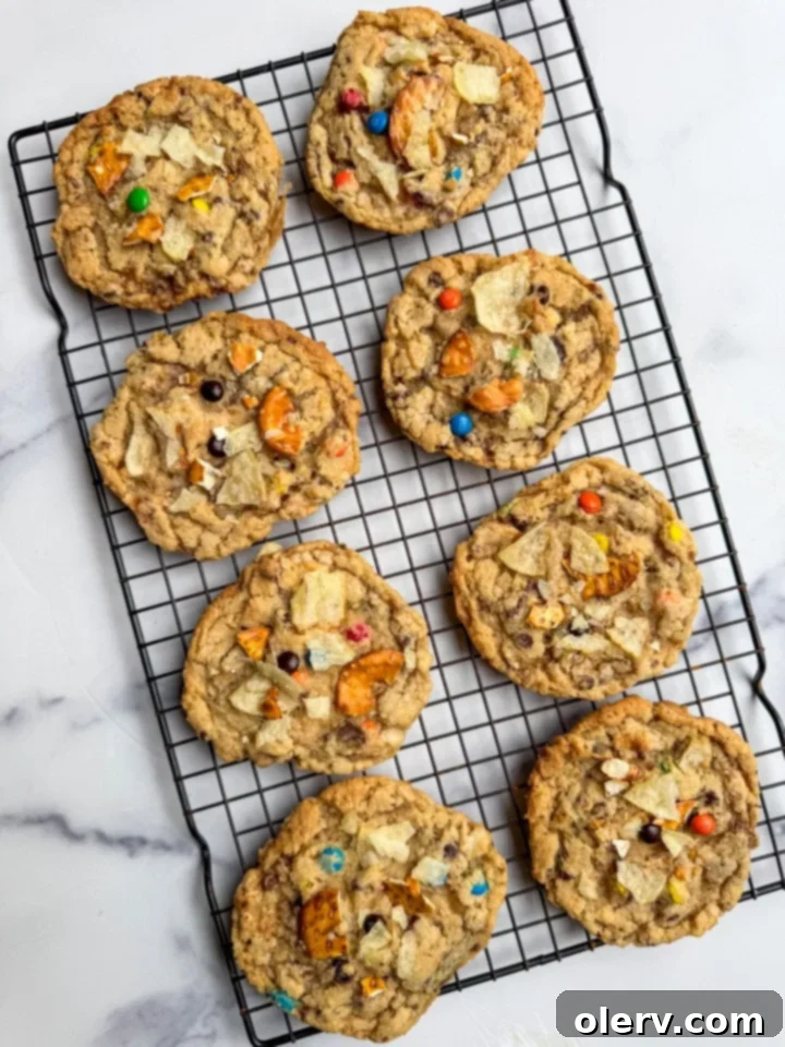 Pantry Raid Cookies 2 Soft and chewy Kitchen Sink Cookies loaded with chocolate chips, pretzels, potato chips, M&Ms, and toffee bits.