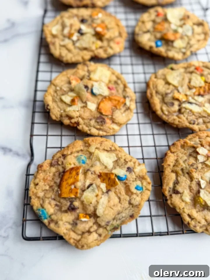Pantry Raid Cookies 6 A delicious stack of Kitchen Sink Cookies, perfectly baked and ready to be enjoyed.