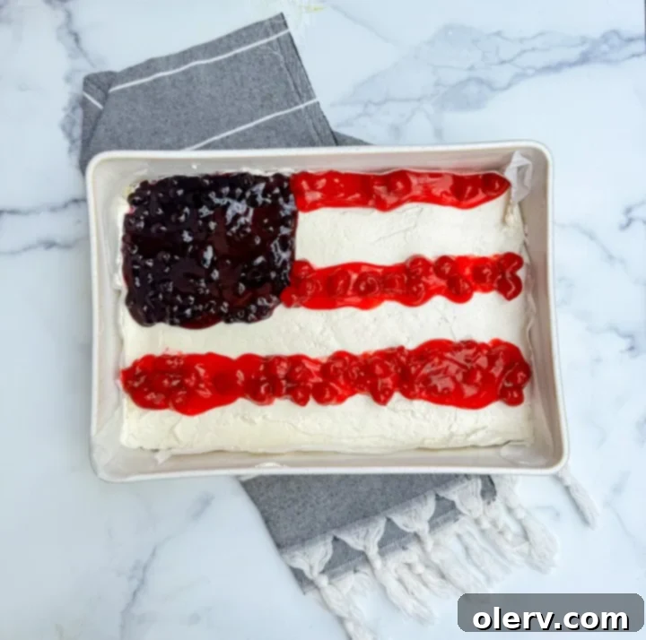Sweet & Salty No-Bake Pretzel Delight 3 Close-up of patriotic No-Bake Pretzel Cheesecake