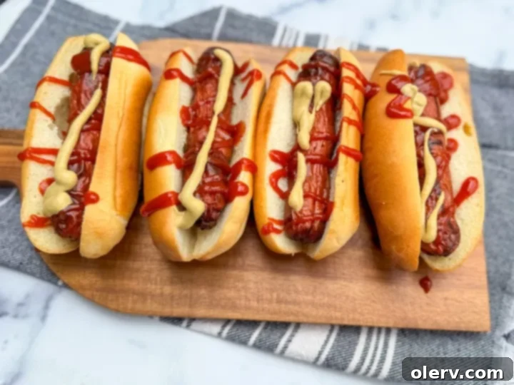 Crispy Air Fryer Hot Dogs 4 A selection of hot dog toppings arranged neatly, including relish, onions, and various sauces.