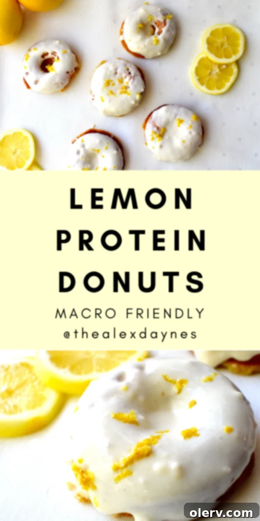 Protein-Packed Lemon Donuts 2 A Pinterest-friendly graphic for Lemon Protein Donuts, showing finished donuts and recipe details.
