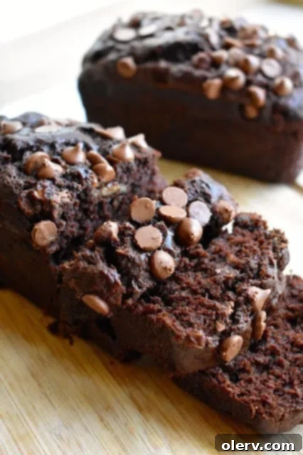 Delicious Chocolate Chocolate Chip Banana Bread loaf