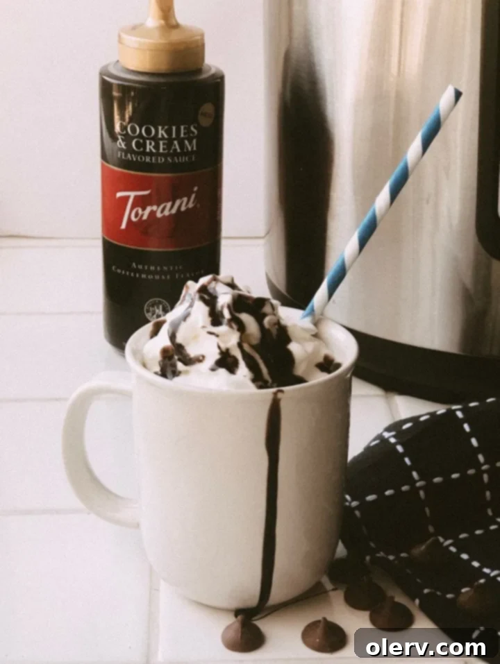 Easy Instant Pot Hot Chocolate 3 Close-up of creamy hot chocolate