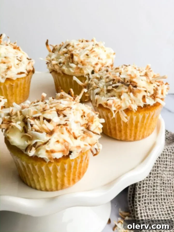 Triple Coconut Dream Cupcakes 7 Another perspective of a single coconut cupcake