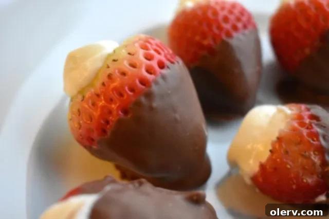Sweethearts Delight Cheesecake Stuffed Chocolate Strawberries 4 Close-up of Cheesecake Stuffed Chocolate Covered Strawberries ready to be dipped