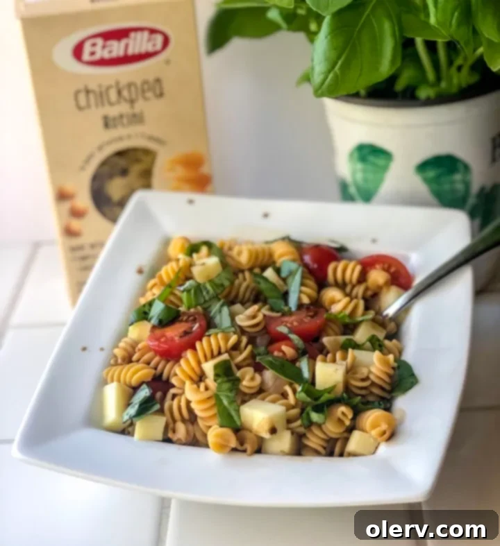 Caprese Pasta ready to be pinned on Pinterest.