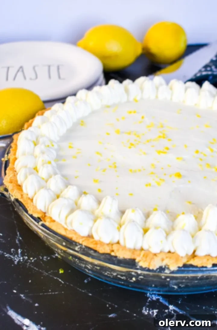 Velvety Tangy Lemon Pie 4 Close-up of the creamy lemon filling in a Sour Cream Lemon Pie