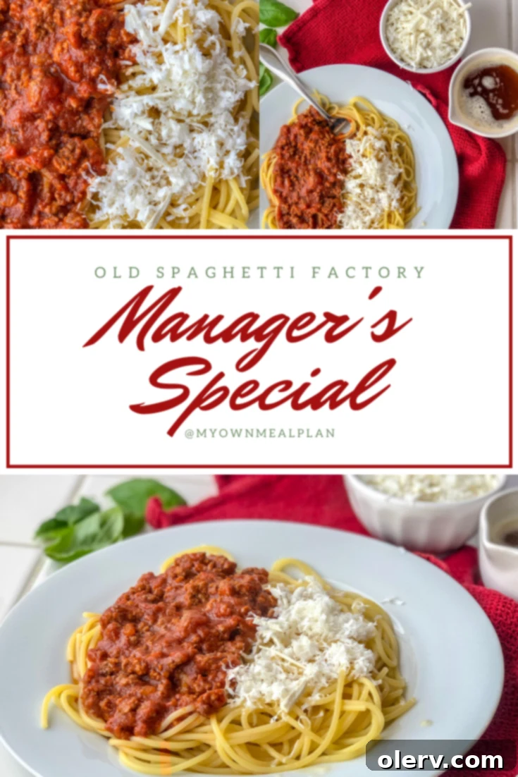 Old Spaghetti Factory Manager's Special Pinterest pin image