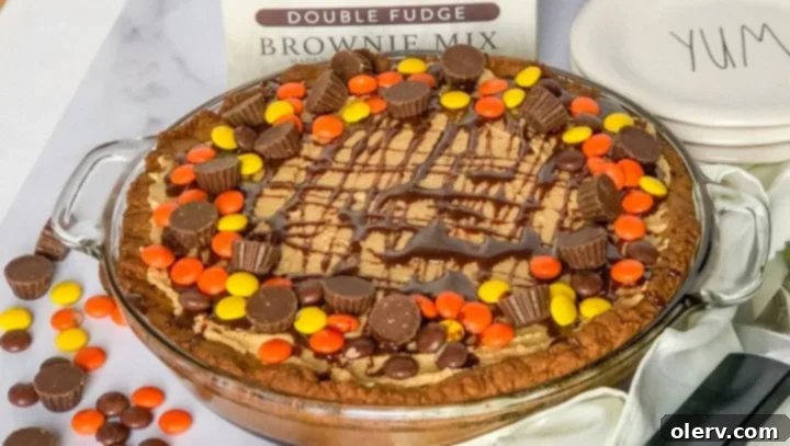 Peanut Butter Brownie Overload Pie 4 A closer look at the rich, fudgy brownie layer within the pie before frosting