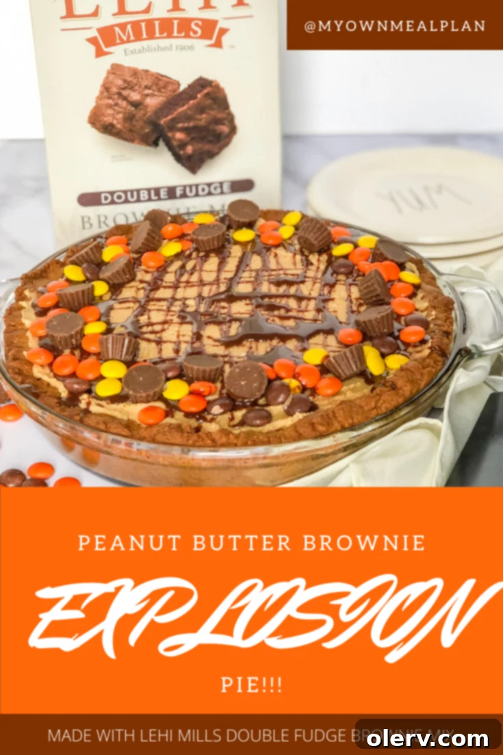 Peanut Butter Brownie Explosion Pie, perfect for pinning on Pinterest