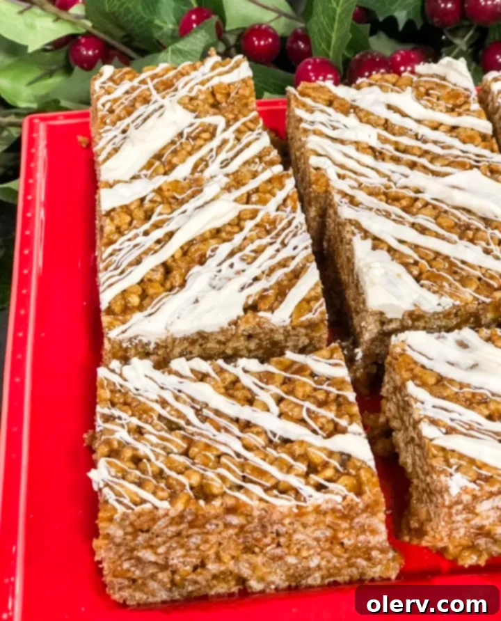 Close-up of Gingerbread Rice Krispies showing their chewy texture