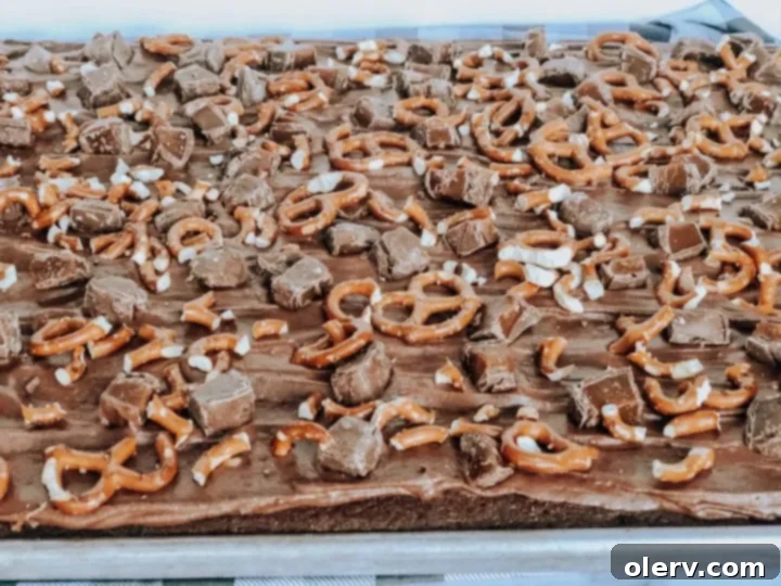 Irresistible Salted Caramel Pretzel Brownies 2 Close-up of a batch of delicious Salted Caramel Pretzel Brownies on a cooling rack