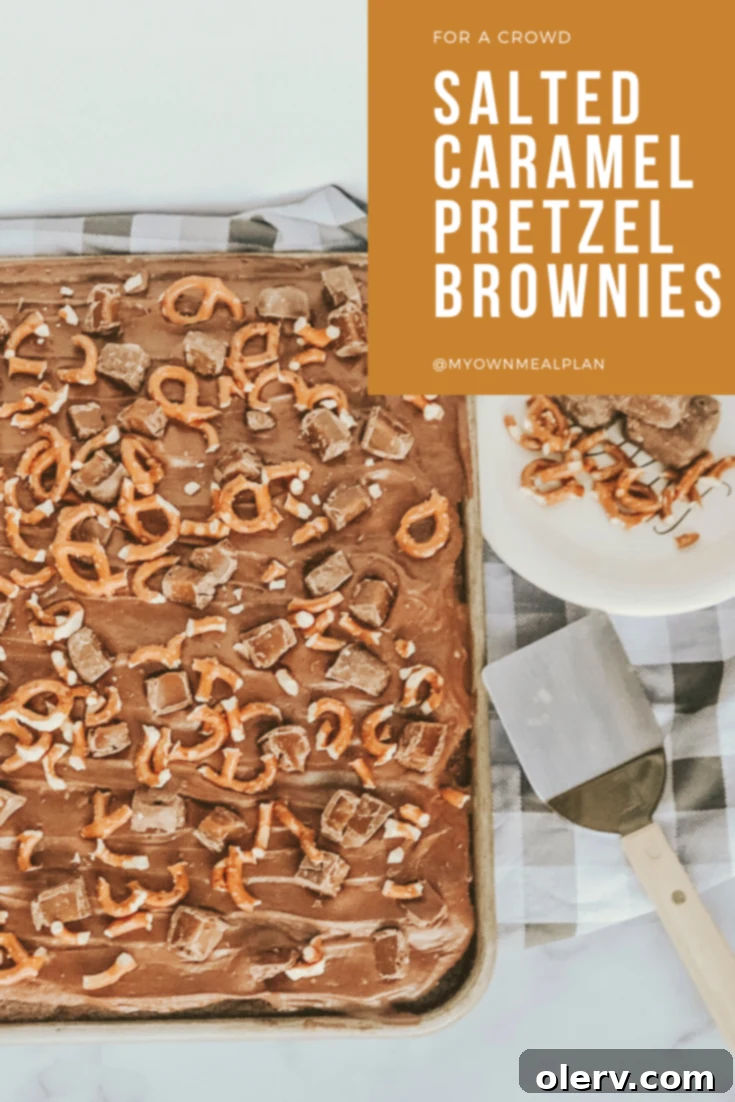 Pinterest graphic featuring Salted Caramel Pretzel Brownies