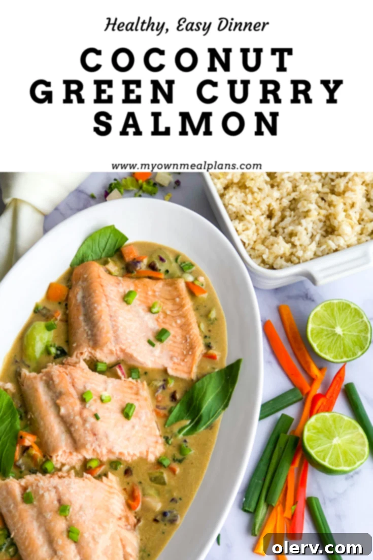 Pin this delicious Coconut Green Curry Salmon recipe to Pinterest.