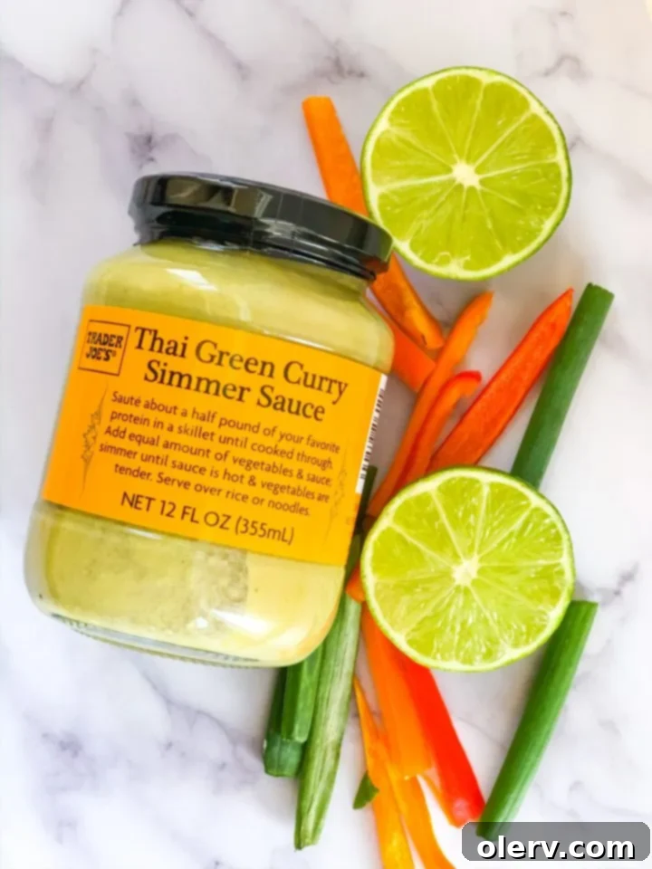 Coconut Green Curry Salmon 5 Trader Joe's Thai Green Curry Simmer Sauce and Healthy 8 Chopped Veggie Mix.