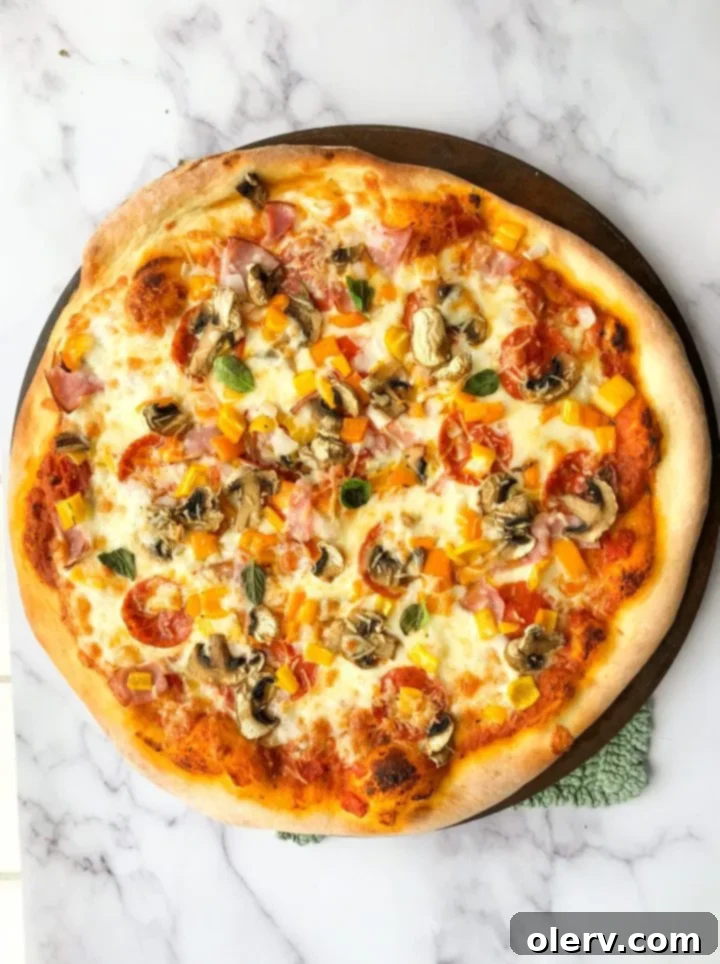 Effortless Sourdough Pizza Dough 6 Two hands holding a slice of sourdough pizza