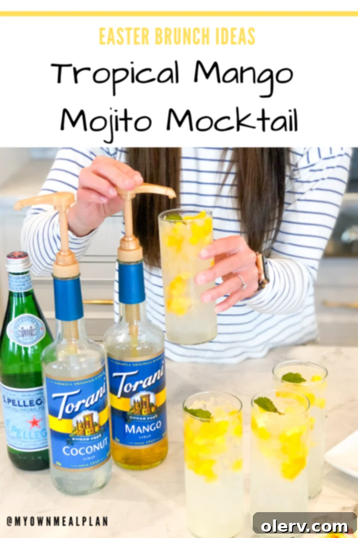 Pinterest graphic for Tropical Mango Mojito Mocktail recipe