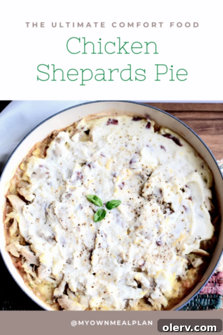 Chicken Shepherd's Pie with a golden brown mashed potato topping and fresh parsley garnish.