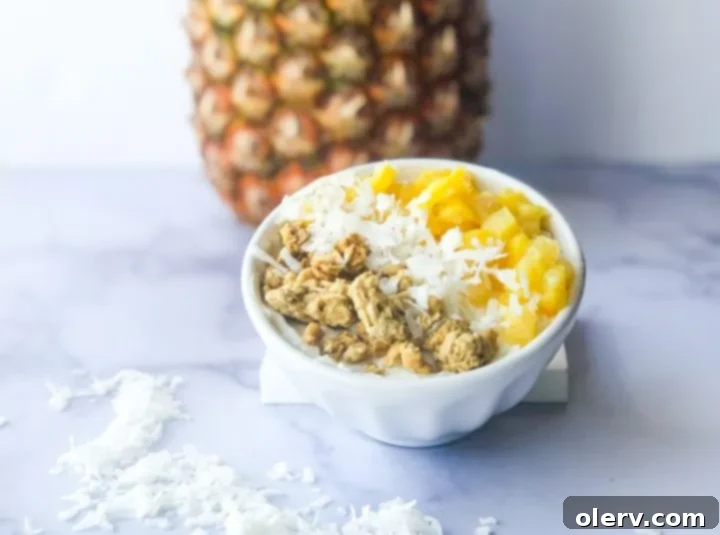 Guilt-Free Pina Colada Parfait 4 Pina Colada Parfait ingredients laid out
