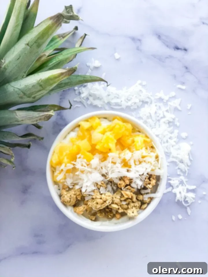 Guilt-Free Pina Colada Parfait 6 Pina Colada Parfait in a glass