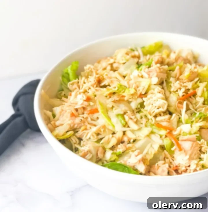 Crispy Ramen Chicken Salad 2 Delicious homemade Chinese chicken salad with crispy ramen noodles and fresh vegetables