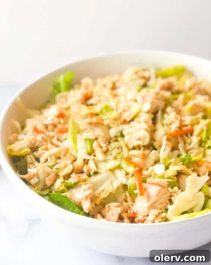 Crispy Ramen Chicken Salad 4 Shredded chicken prepared for Chinese chicken salad