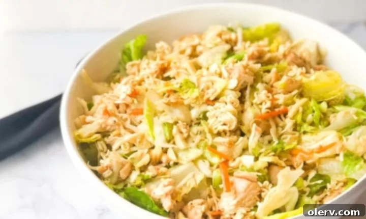 Crispy Ramen Chicken Salad 6 Ingredients for Asian dressing: oil, vinegar, soy sauce, ginger, sesame oil