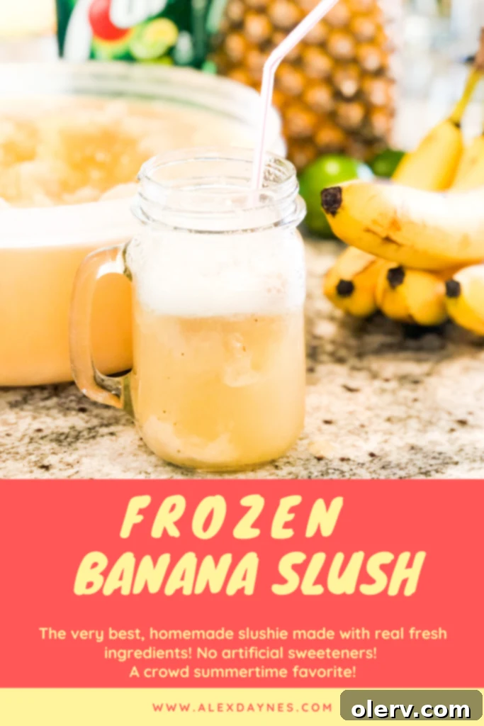 Frozen Banana Delight 11 Pinterest graphic for Frozen Banana Slush recipe, encouraging users to save it.