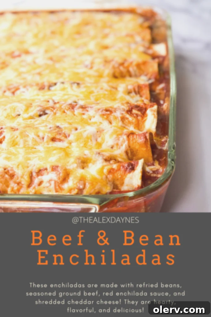 Beef and Bean Enchiladas 7 Pinterest graphic for Beef & Bean Enchiladas recipe
