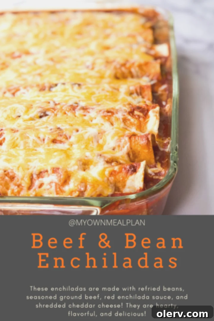 Pinterest graphic for Beef & Bean Enchiladas