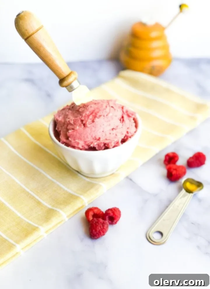 Whipped Raspberry Honey Delight 3 Close-up of fluffy Raspberry Honey Butter in a bowl
