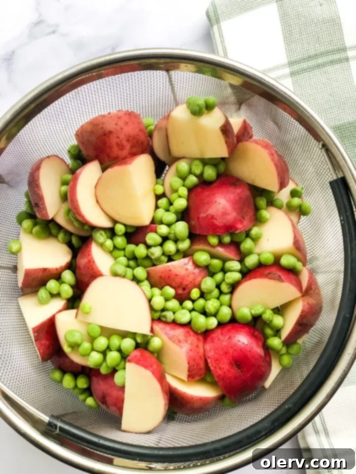 Velvet Red Potatoes and Sweet Peas 4 Ingredients for Creamed Red Potatoes and Peas laid out