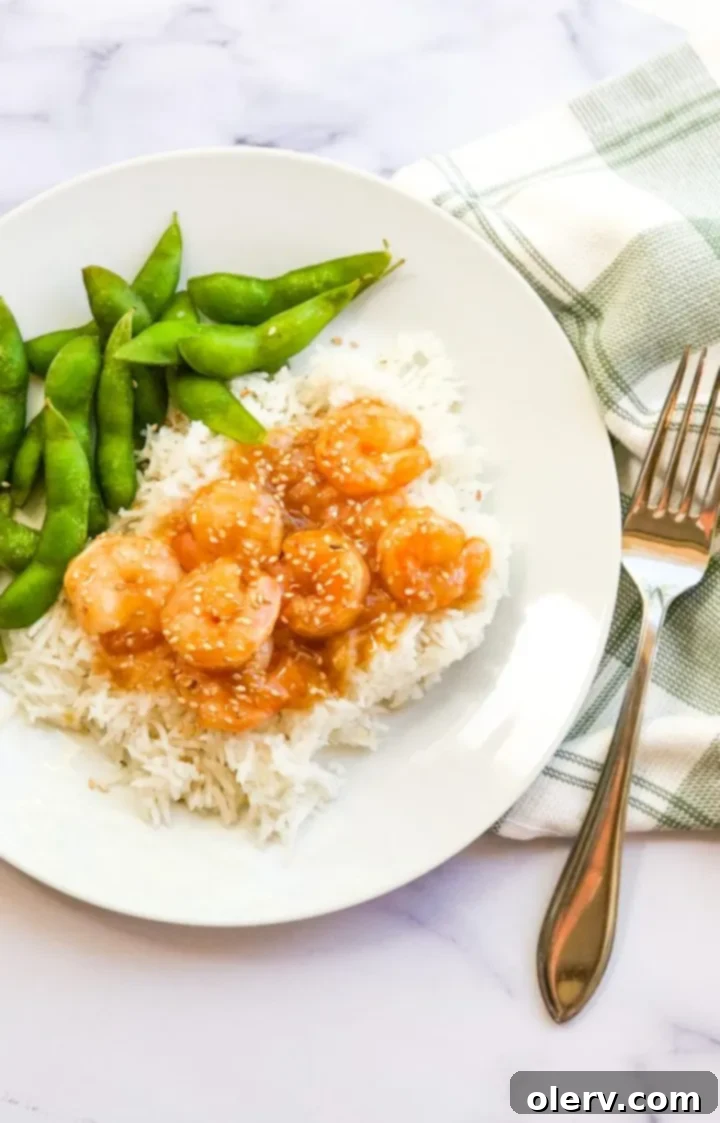 Sweet and Sticky Honey Garlic Shrimp 3 Close-up of perfectly glazed honey garlic shrimp.