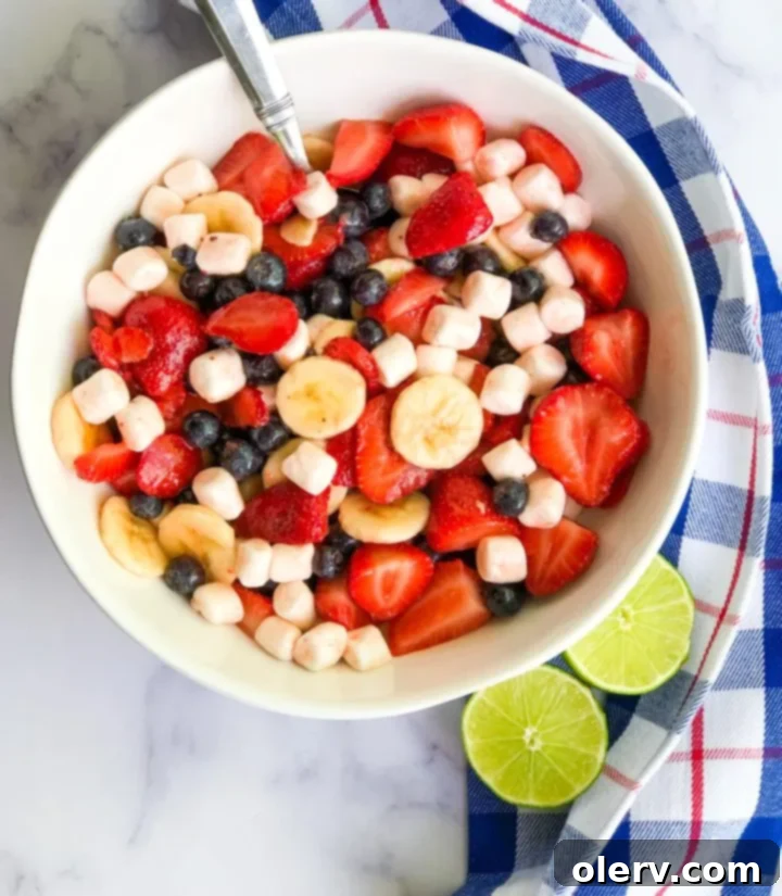 Vibrant Red White & Blueberry Fruit Salad, perfect for 4th of July gatherings