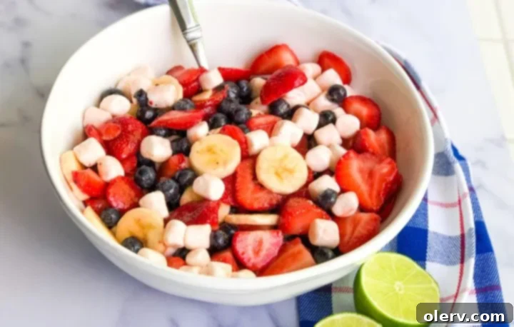 Close-up of freshly prepared Red White & Blueberry Fruit Salad