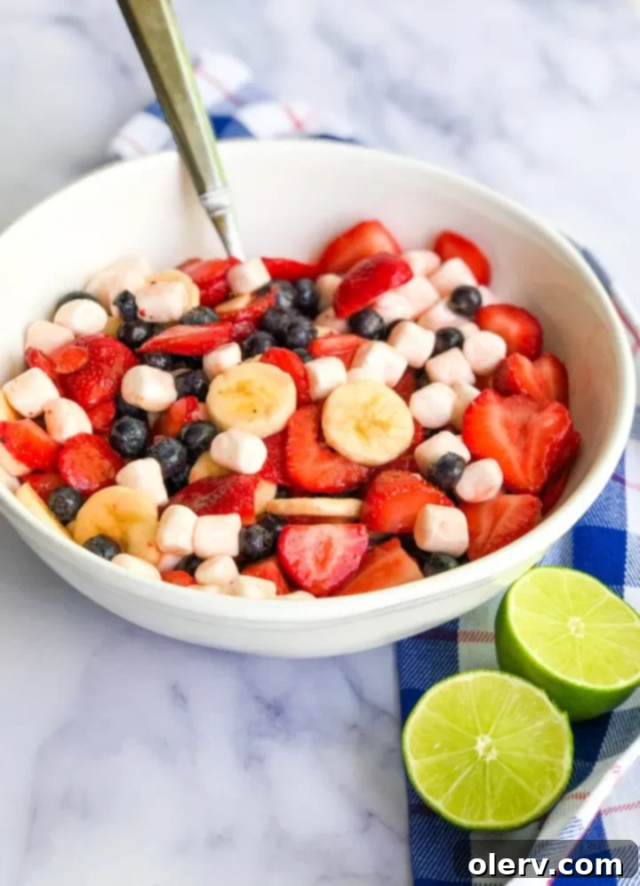 Red White & Blueberry Fruit Salad ready to be served