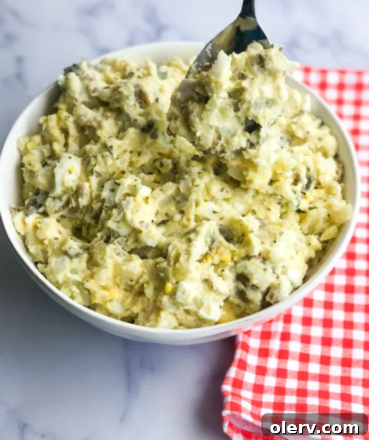 Effortless Instant Pot Potato Salad 7 A bowl of freshly made Instant Pot potato salad, ready to be served.