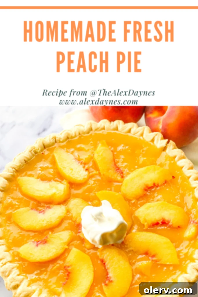 Golden Summer Peach Pie 7 Pinterest graphic: Homemade Fresh Peach Pie with text overlay