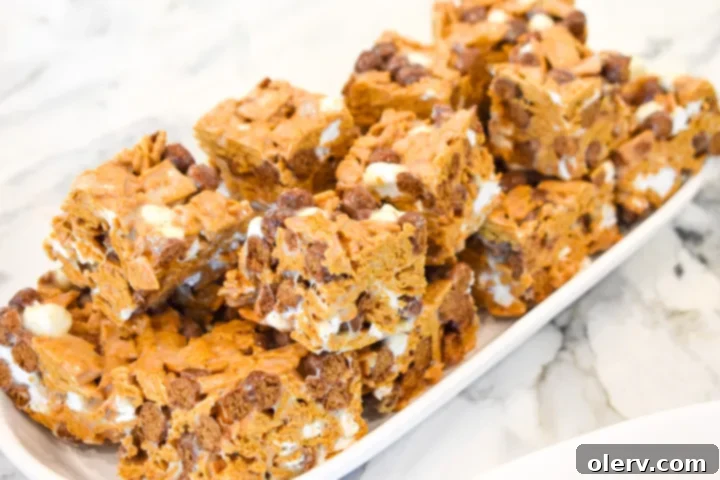 S'mores Cereal Bars 4 Ingredients laid out for S'mores Cereal Bars, including cereal, butter, marshmallows, and chocolate chips.