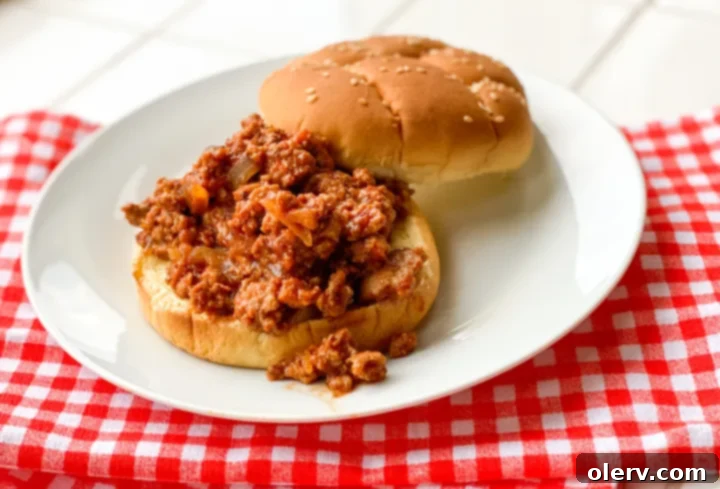 Fully Loaded Sloppy Joes 7 Overhead shot of a skillet filled with Loaded Sloppy Joes, ready to be served