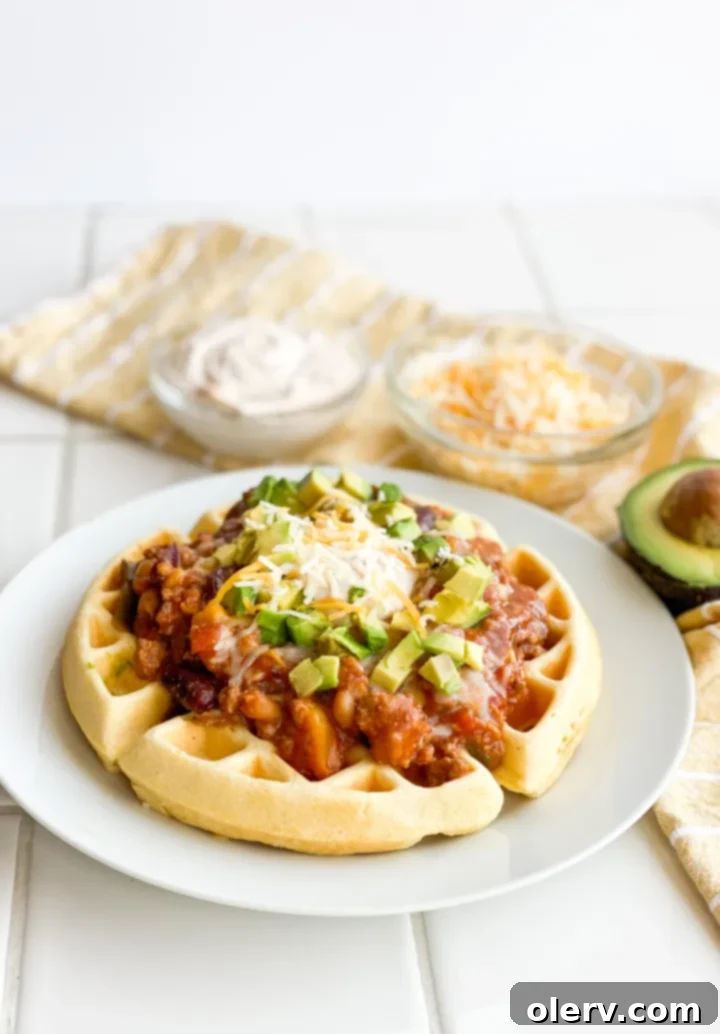 Golden Grid Chili Delight 8 Cornbread Waffles and Chili, ready to eat