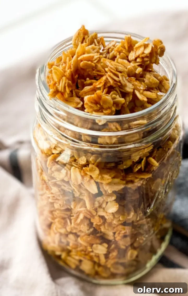 Effortless Vanilla Granola 9 Easy Vanilla Granola, perfectly baked and ready to be served or stored.