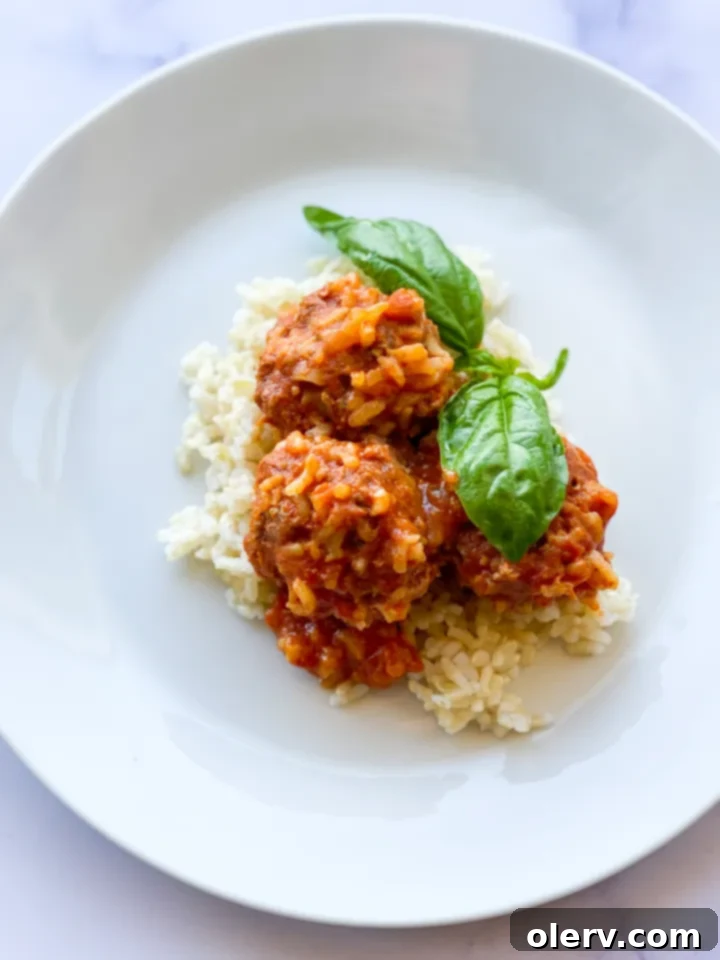 Deliciously Simple Instant Pot Porcupine Meatballs 6 A plate of Instant Pot Porcupine Meatballs with sides
