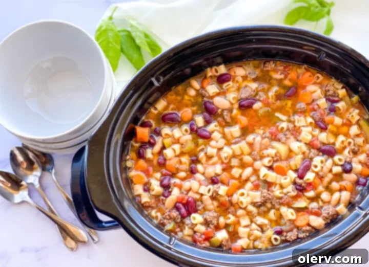 Effortless Comfort Pasta Fagioli 2 A comforting bowl of Slow Cooker Pasta E Fagioli soup with ditalini pasta and beans
