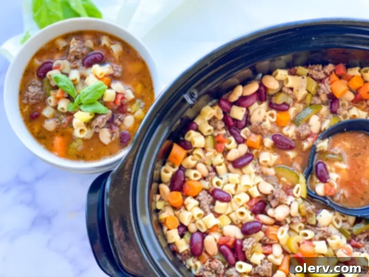 Effortless Comfort Pasta Fagioli 4 Slow Cooker Pasta E Fagioli simmering in a crockpot