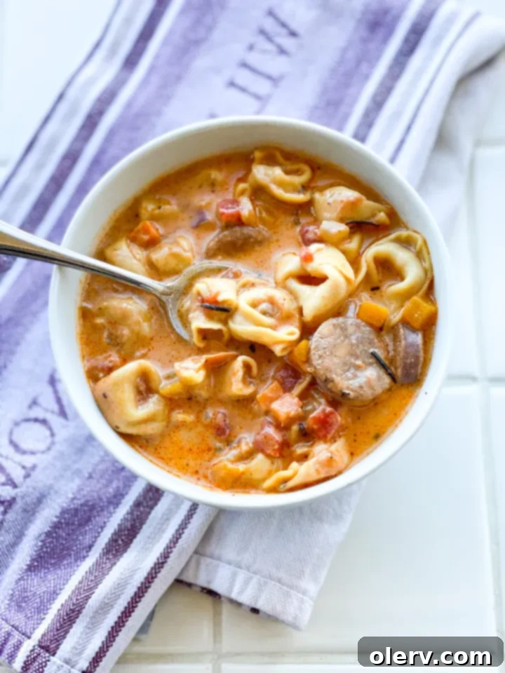Hearty Sausage and Tortellini Soup 8 Sausage and Tortellini Soup in a bowl with various ingredients on the side.
