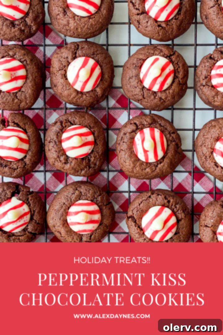 Peppermint Kiss Chocolate Cookies for Pinterest save
