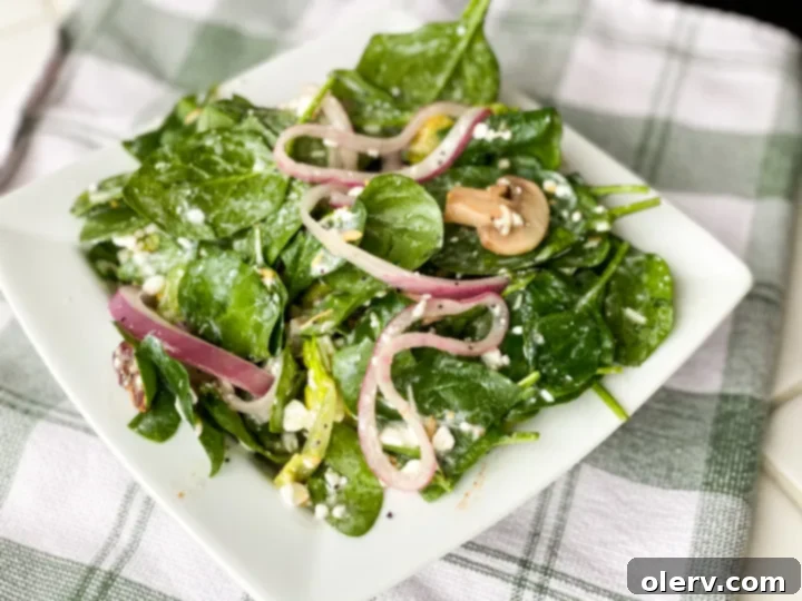 Effortless Marinated Spinach Delight 4 Ingredients for the Marinated Spinach Salad laid out on a countertop, including spinach, cheese, and marinade components.