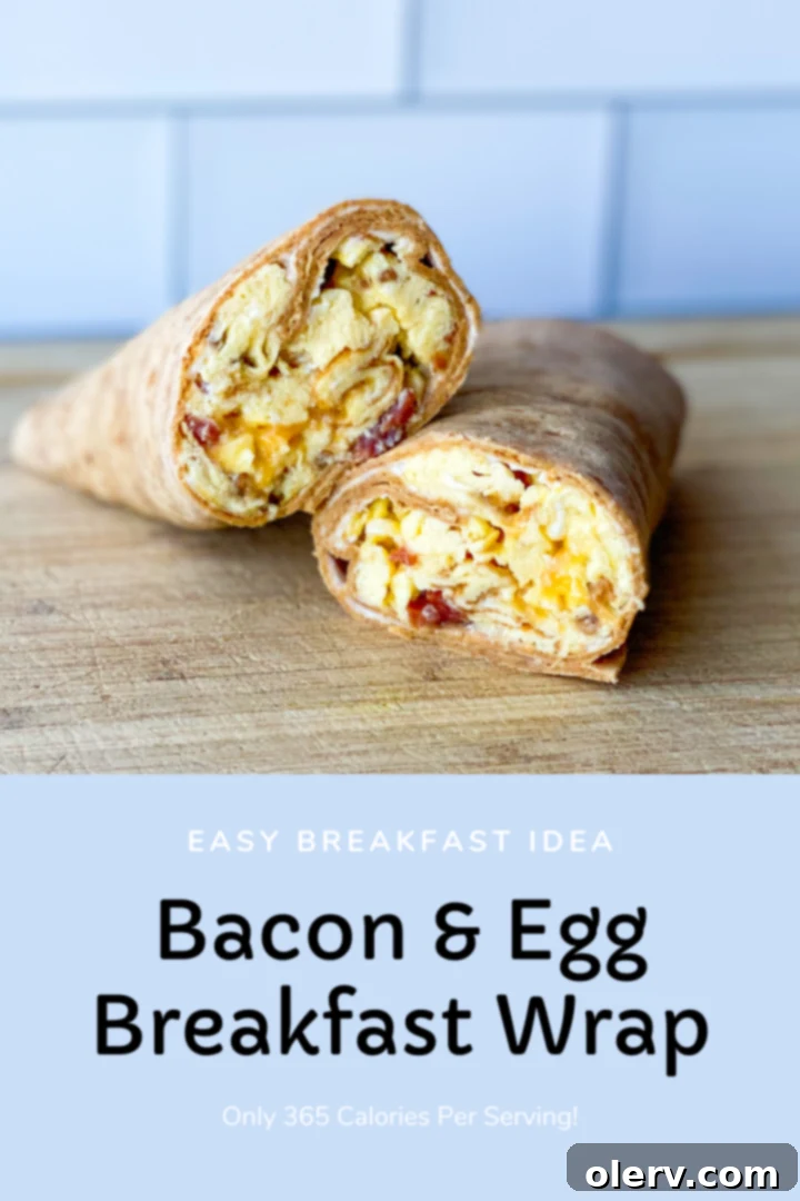 Bacon and Egg Breakfast Wrap ready to be pinned on Pinterest